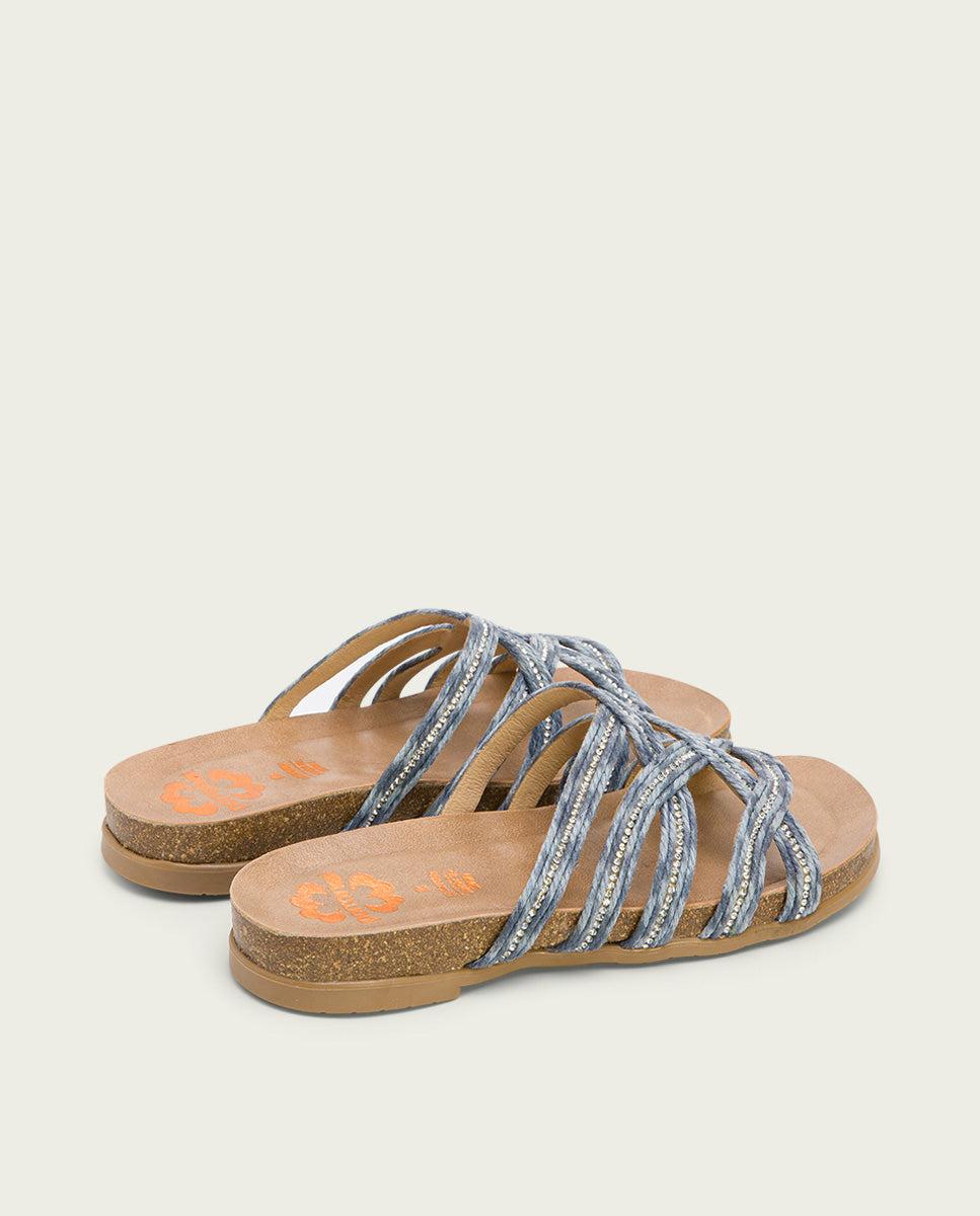 Porronet SANDALIA BIO CON PALA TEXTIL PIEL AZUL DAFNE