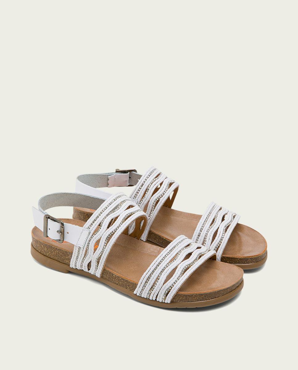 Porronet SANDALIA BIO CON PALA TEXTIL PIEL BLANCA DARLA