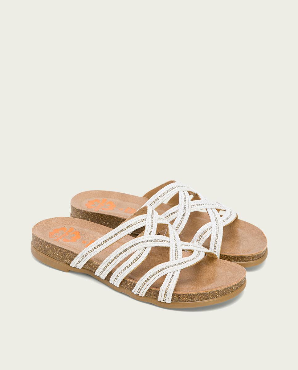 Porronet SANDALIA BIO CON PALA TEXTIL PIEL BLANCO DAFNE