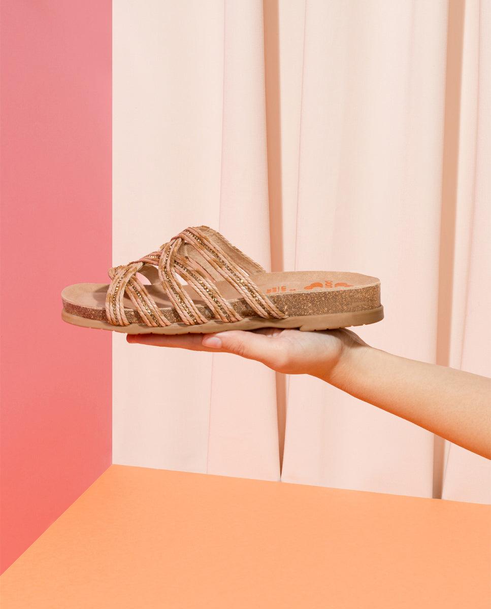 porronet SANDALIA BIO CON PALA TEXTIL PIEL CUERO DAFNE