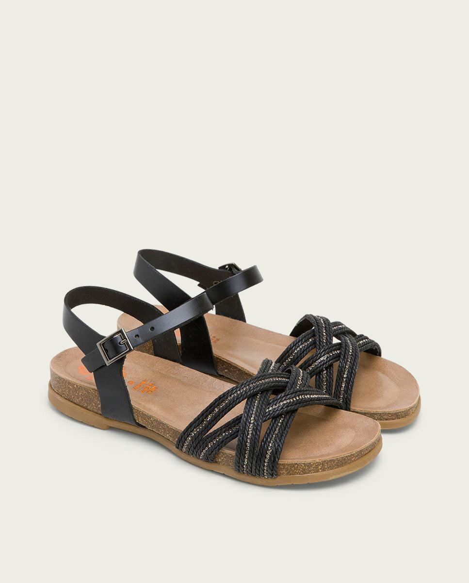 Porronet SANDALIA BIO CON PALA TEXTIL PIEL NEGRA DÁNAE
