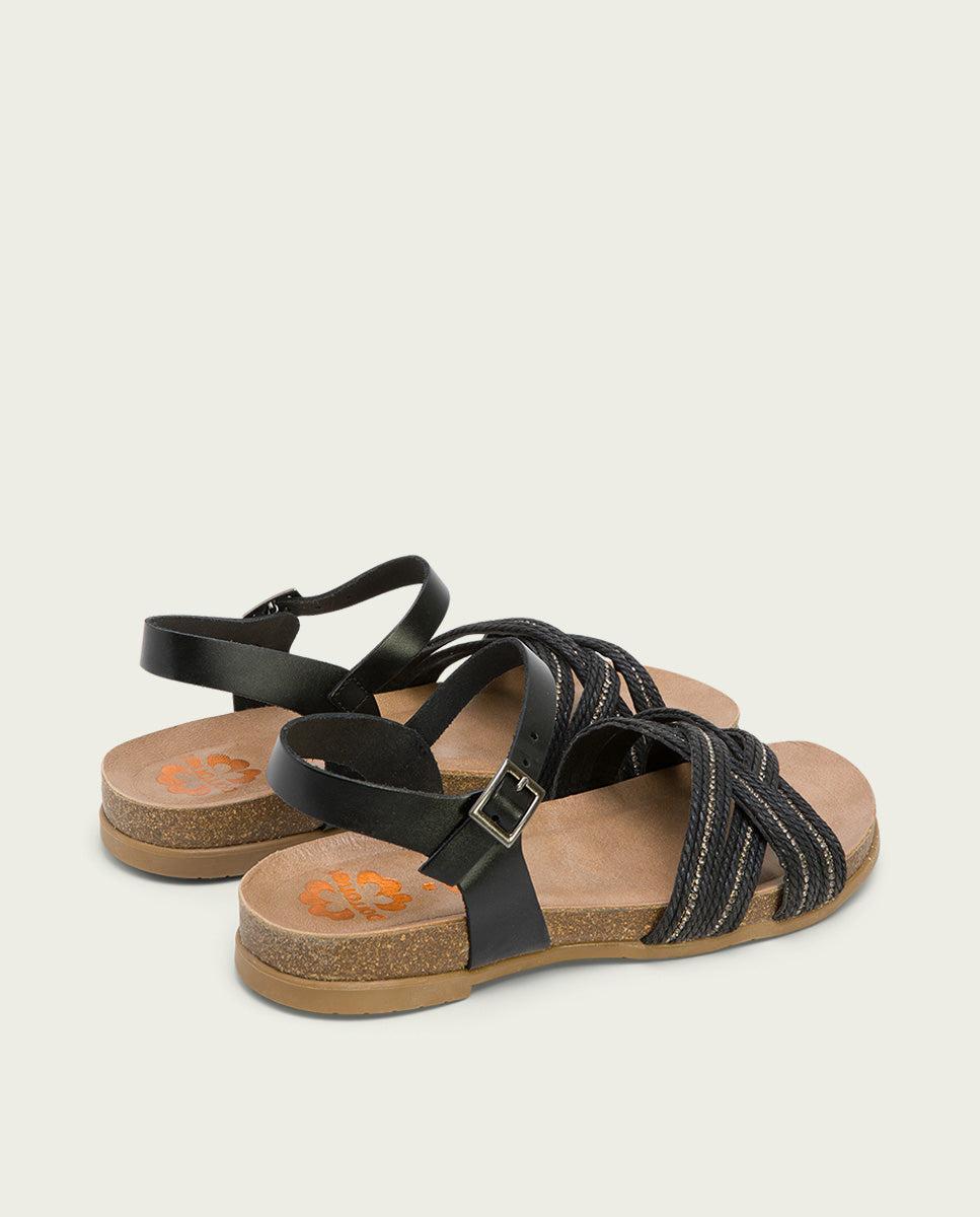 Porronet SANDALIA BIO CON PALA TEXTIL PIEL NEGRA DÁNAE