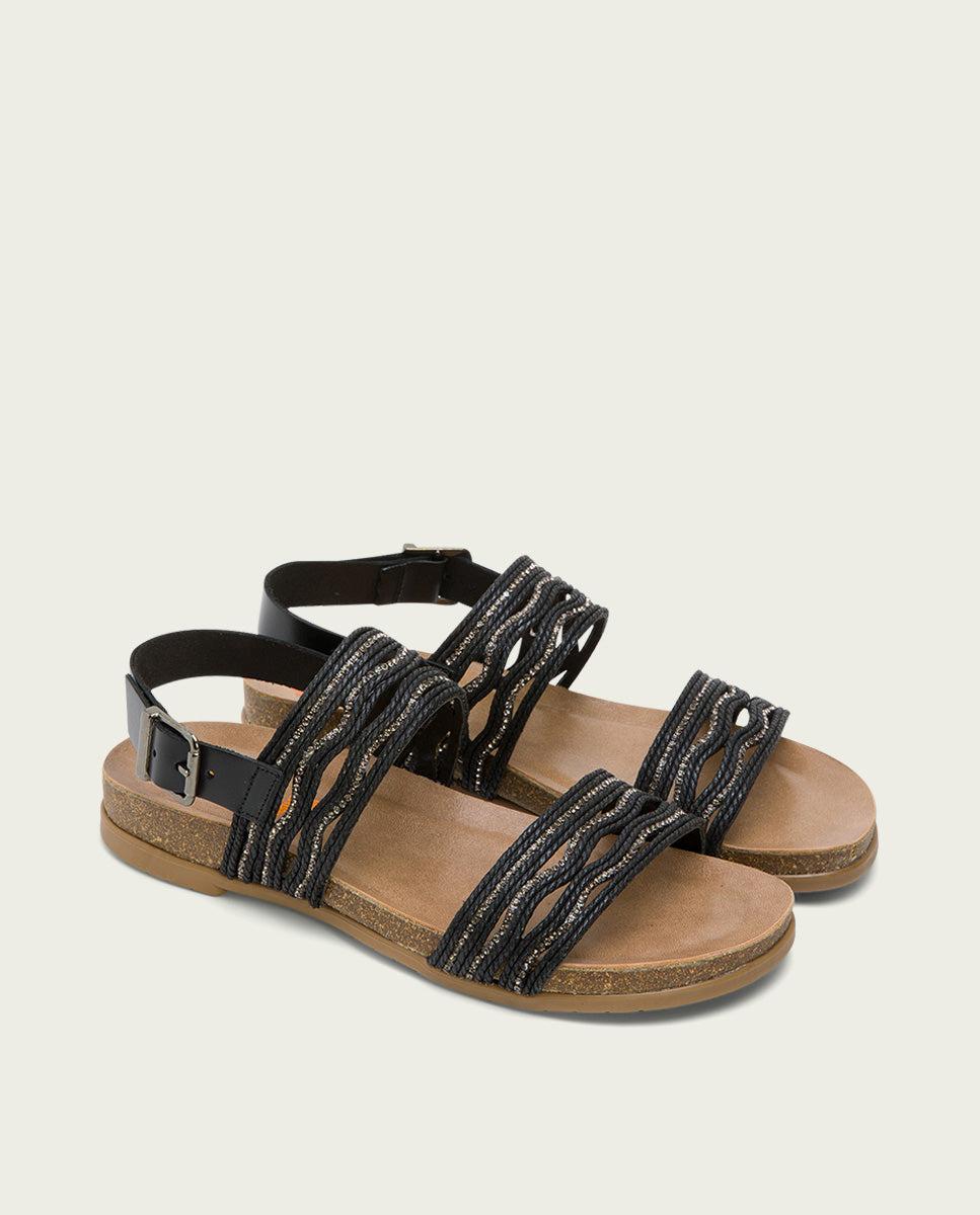 Porronet SANDALIA BIO CON PALA TEXTIL PIEL NEGRA DARLA