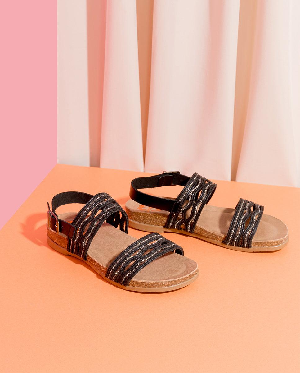 porronet SANDALIA BIO CON PALA TEXTIL PIEL NEGRA DARLA