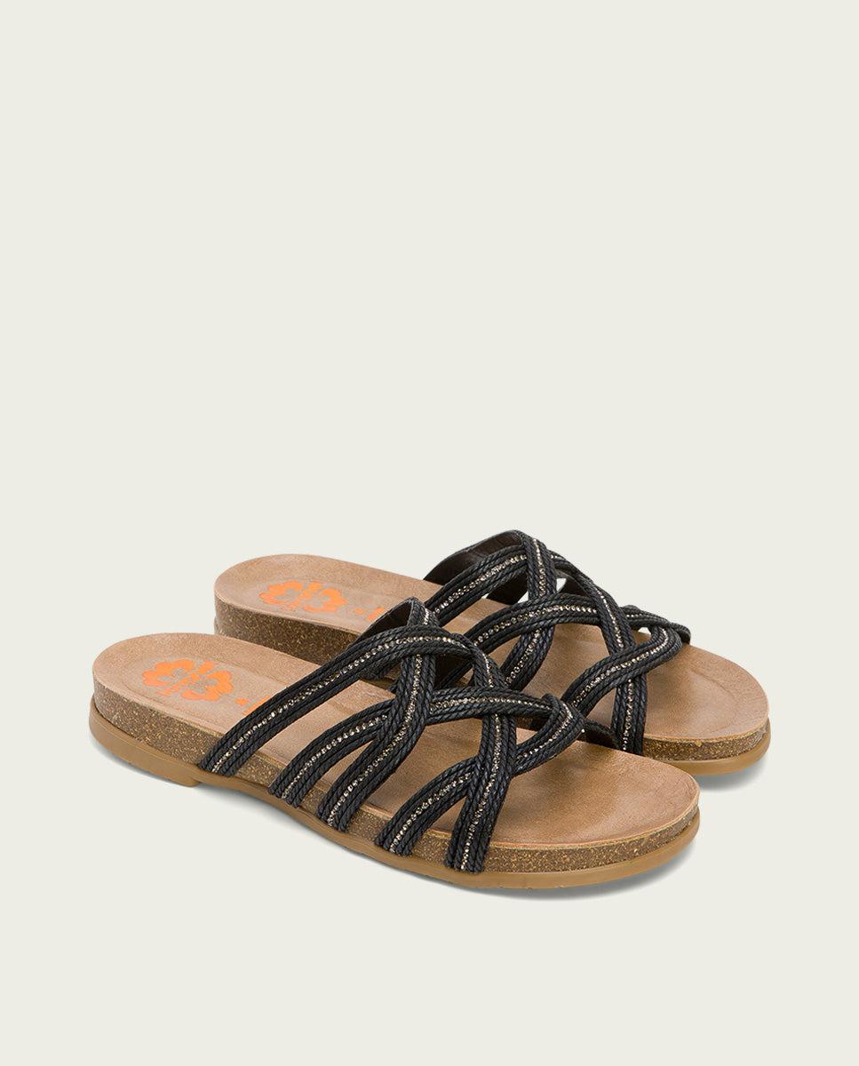 Porronet SANDALIA BIO CON PALA TEXTIL PIEL NEGRO DAFNE