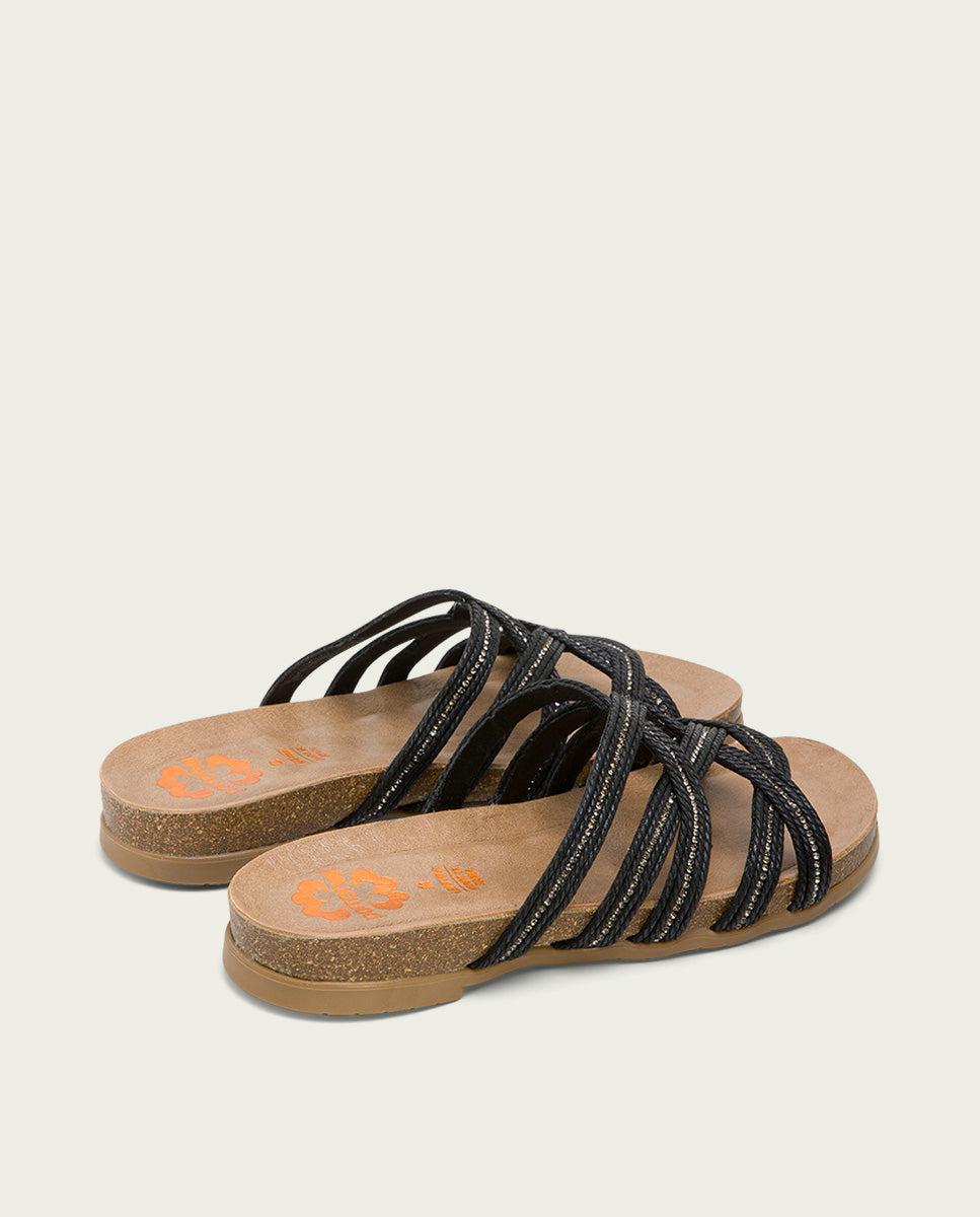 Porronet SANDALIA BIO CON PALA TEXTIL PIEL NEGRO DAFNE