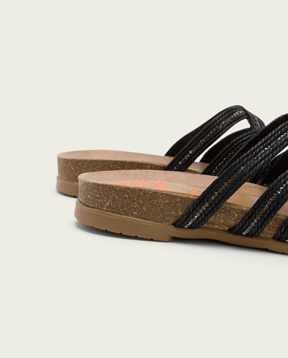 Porronet SANDALIA BIO CON PALA TEXTIL PIEL NEGRO DAFNE