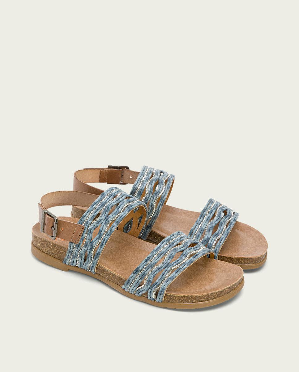 Porronet SANDALIA BIO CON PALA TEXTIL PIEL TAUPE AZUL DARLA