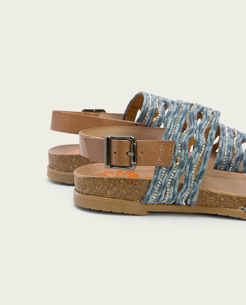 Porronet SANDALIA BIO CON PALA TEXTIL PIEL TAUPE AZUL DARLA