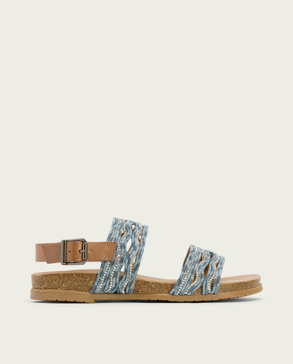 porronet SANDALIA BIO CON PALA TEXTIL PIEL TAUPE AZUL DARLA
