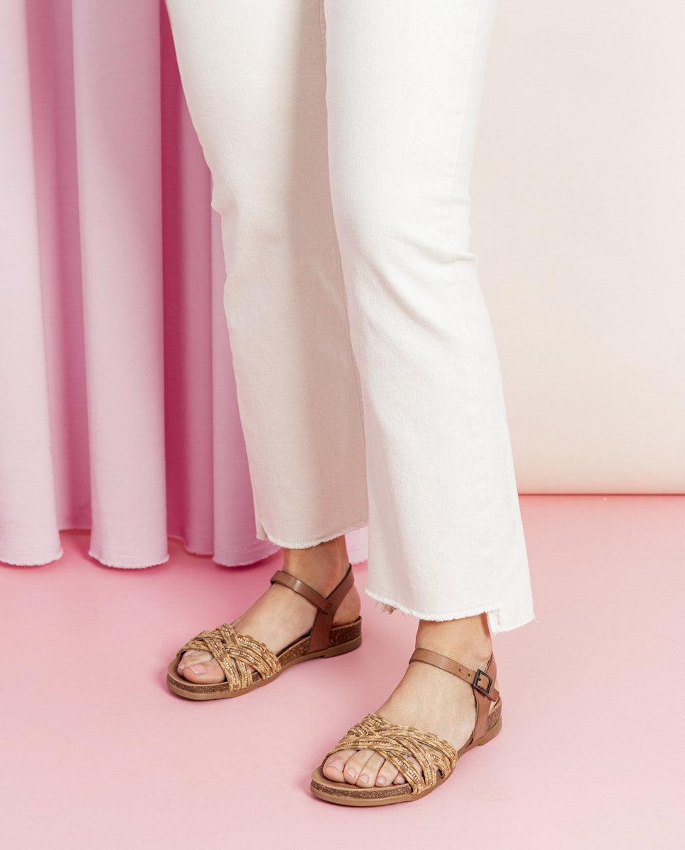 Porronet SANDALIA BIO CON PALA TEXTIL TAUPE NATURAL PIEL DÁNAE