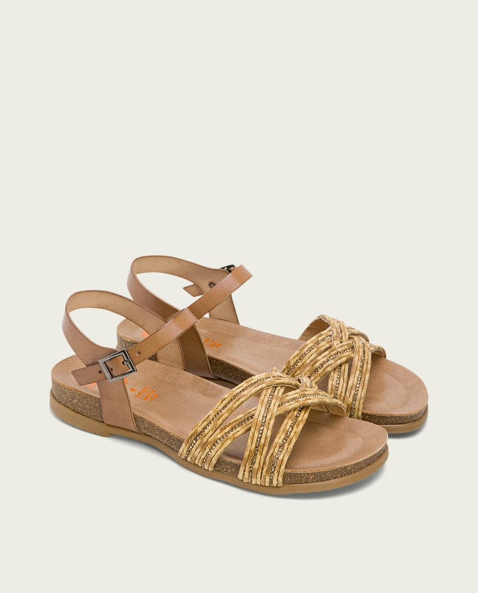 Porronet SANDALIA BIO CON PALA TEXTIL TAUPE NATURAL PIEL DÁNAE