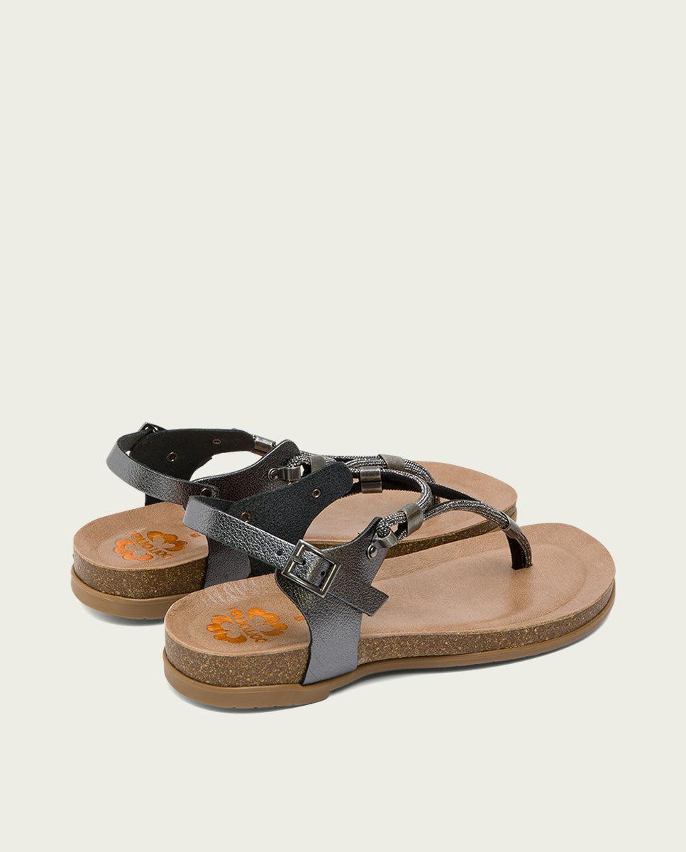 Porronet SANDALIA ESCLAVA BIO CON PALA DE BRILLANTES PLOMO PIEL DELTA