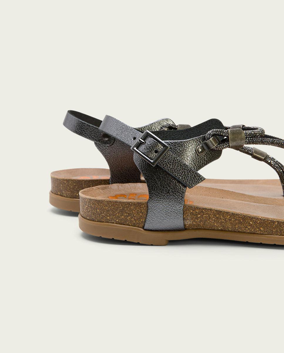 Porronet SANDALIA ESCLAVA BIO CON PALA DE BRILLANTES PLOMO PIEL DELTA