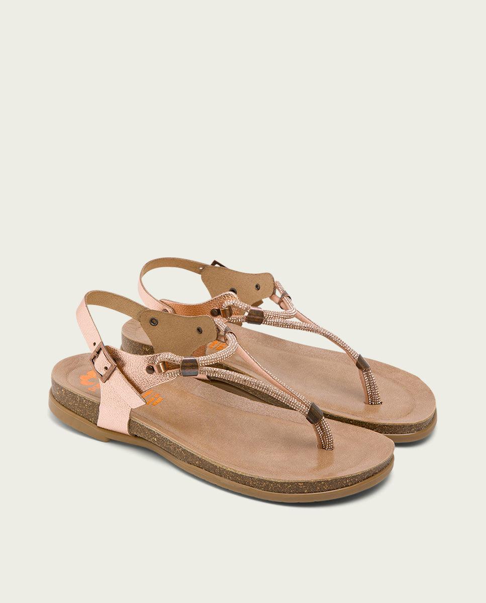 Porronet SANDALIA ESCLAVA BIO CON PALA DE BRILLANTES ROSE PIEL DELTA