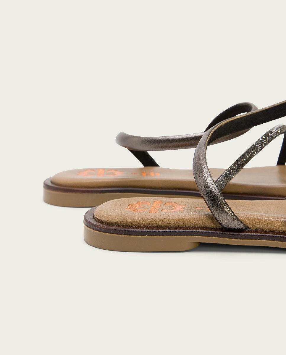 Porronet SANDALIA ESCLAVA PLANA CON BRILLANTES PIEL PLOMO CAMILA