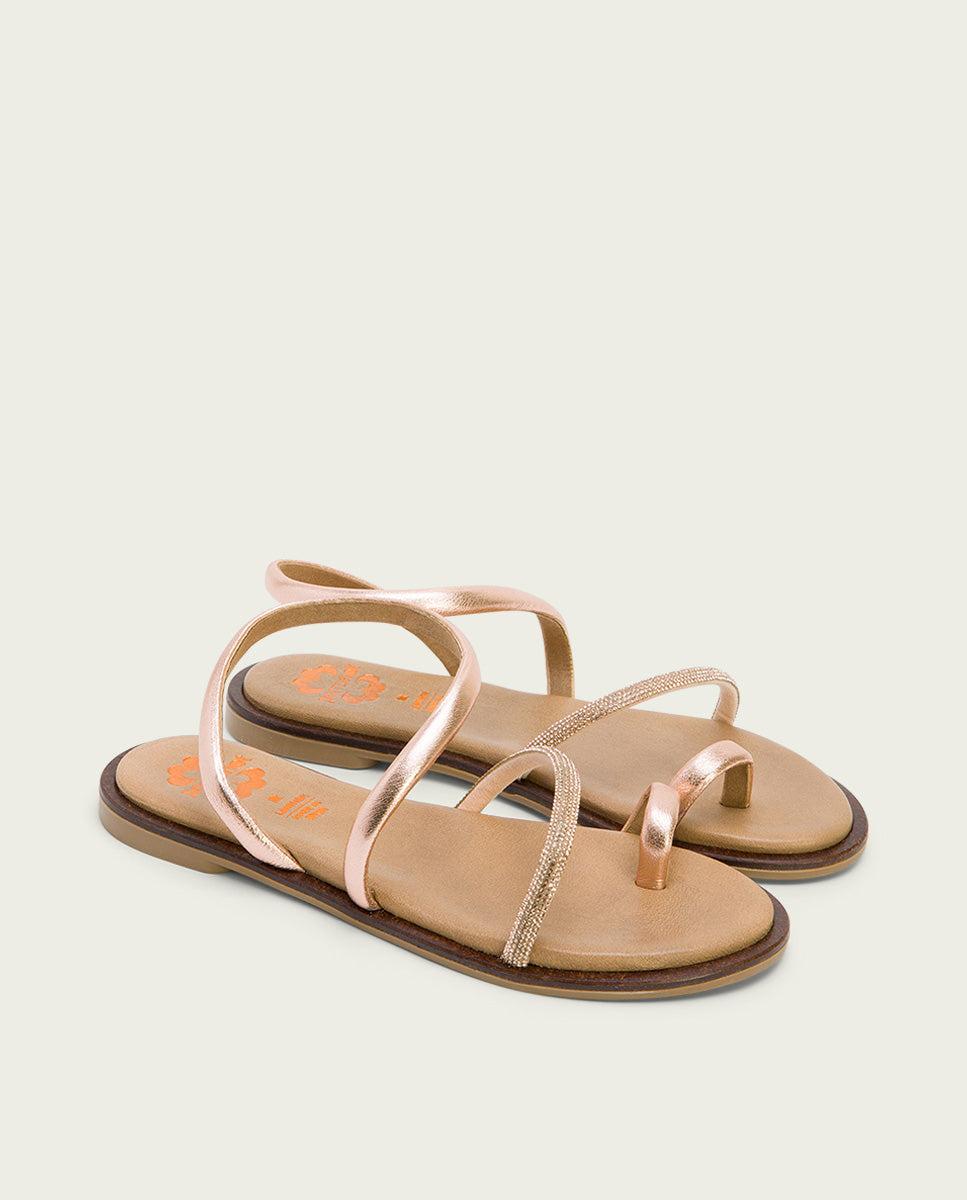 Porronet SANDALIA ESCLAVA PLANA CON BRILLANTES PIEL ROSÉ CAMILA
