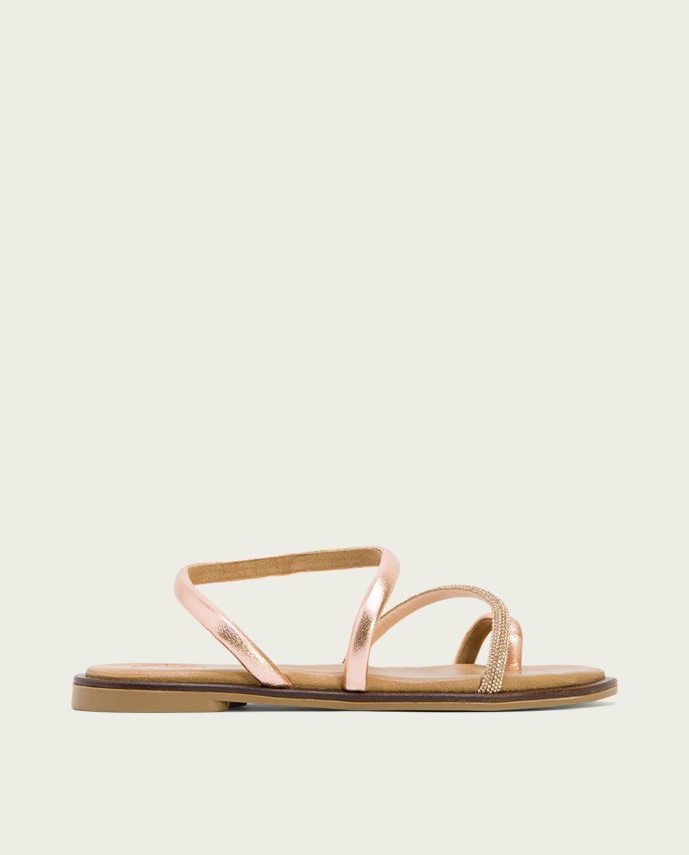 Porronet SANDALIA ESCLAVA PLANA CON BRILLANTES PIEL ROSÉ CAMILA