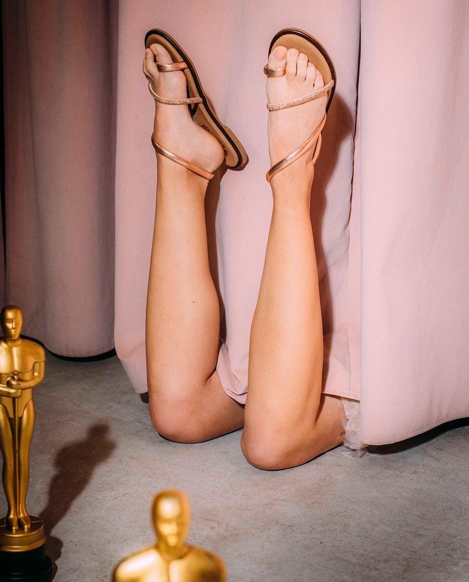 porronet SANDALIA ESCLAVA PLANA CON BRILLANTES PIEL ROSÉ CAMILA