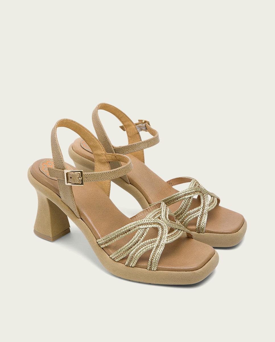 Porronet SANDALIA PIEL TACON ALTO ARENA PLATINO LEO