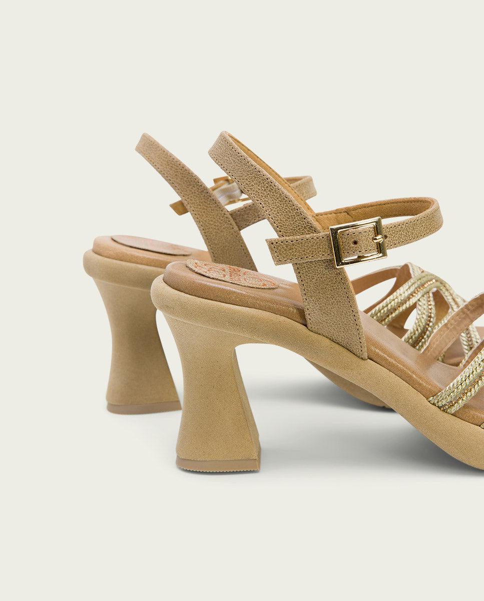 Porronet SANDALIA PIEL TACON ALTO ARENA PLATINO LEO