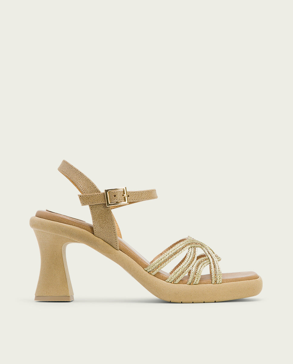 porronet SANDALIA PIEL TACON ALTO ARENA PLATINO LEO