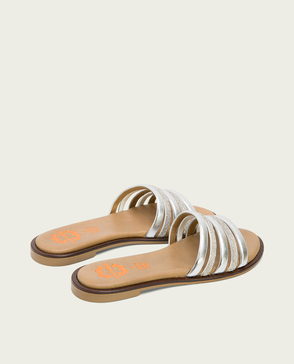 Porronet SANDALIA PLANA CON BRILLANTES PIEL PLATA CLEO