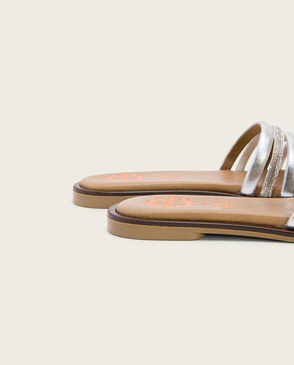 Porronet SANDALIA PLANA CON BRILLANTES PIEL PLATA CLEO