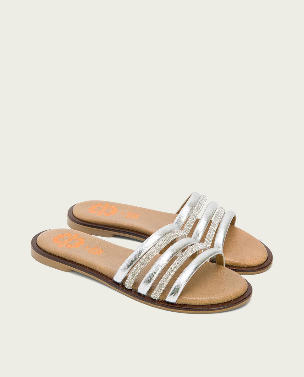 porronet SANDALIA PLANA CON BRILLANTES PIEL PLATA CLEO