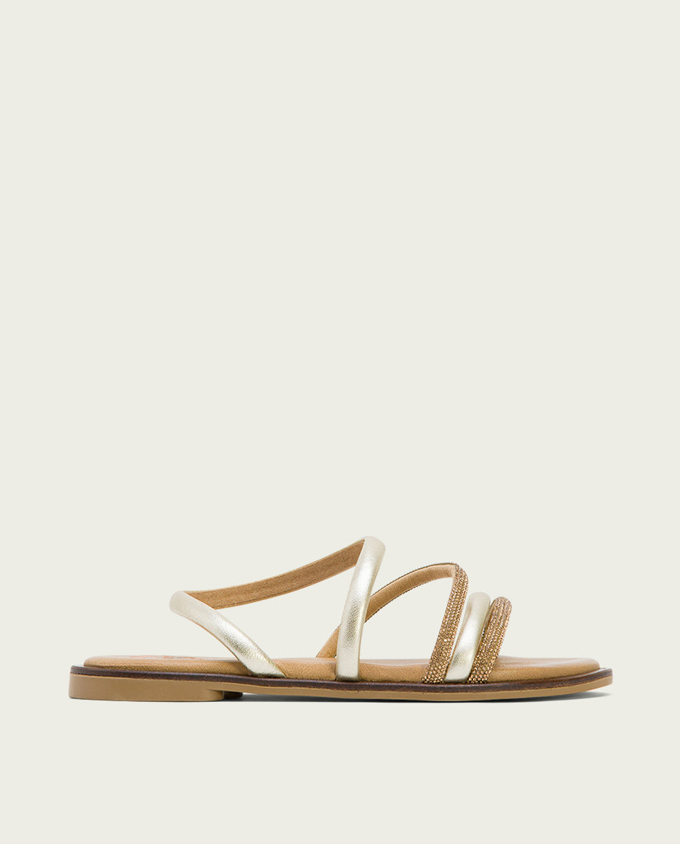 Porronet SANDALIA PLANA CON BRILLANTES PIEL PLATINO CARA