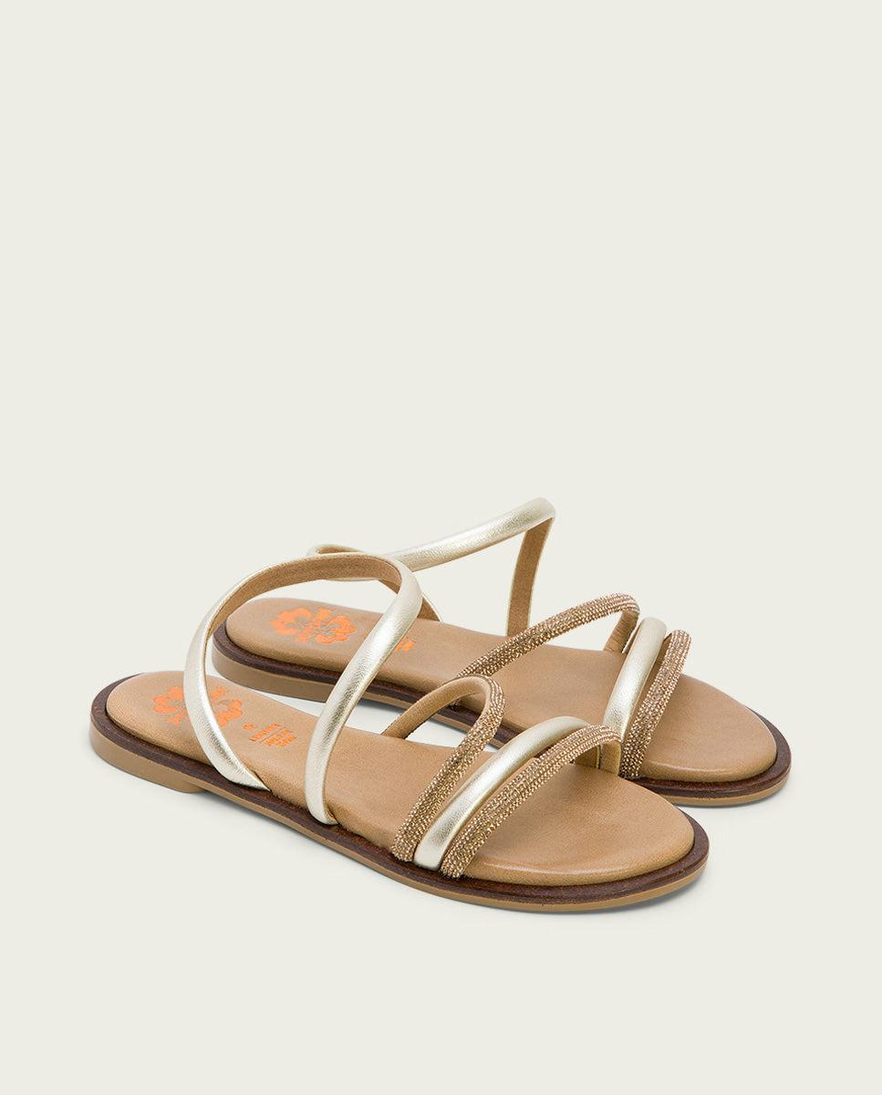 Porronet SANDALIA PLANA CON BRILLANTES PIEL PLATINO CARA