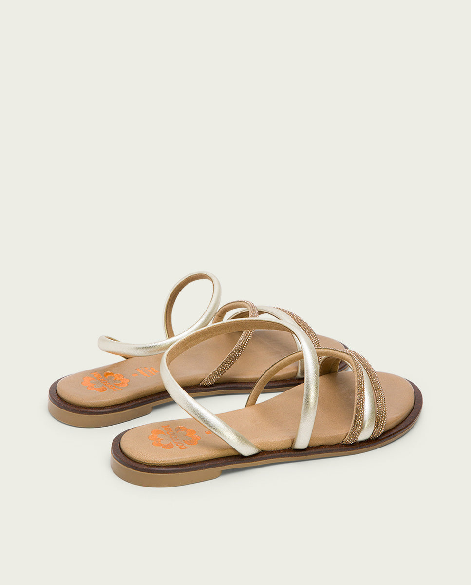 Porronet SANDALIA PLANA CON BRILLANTES PIEL PLATINO CARA