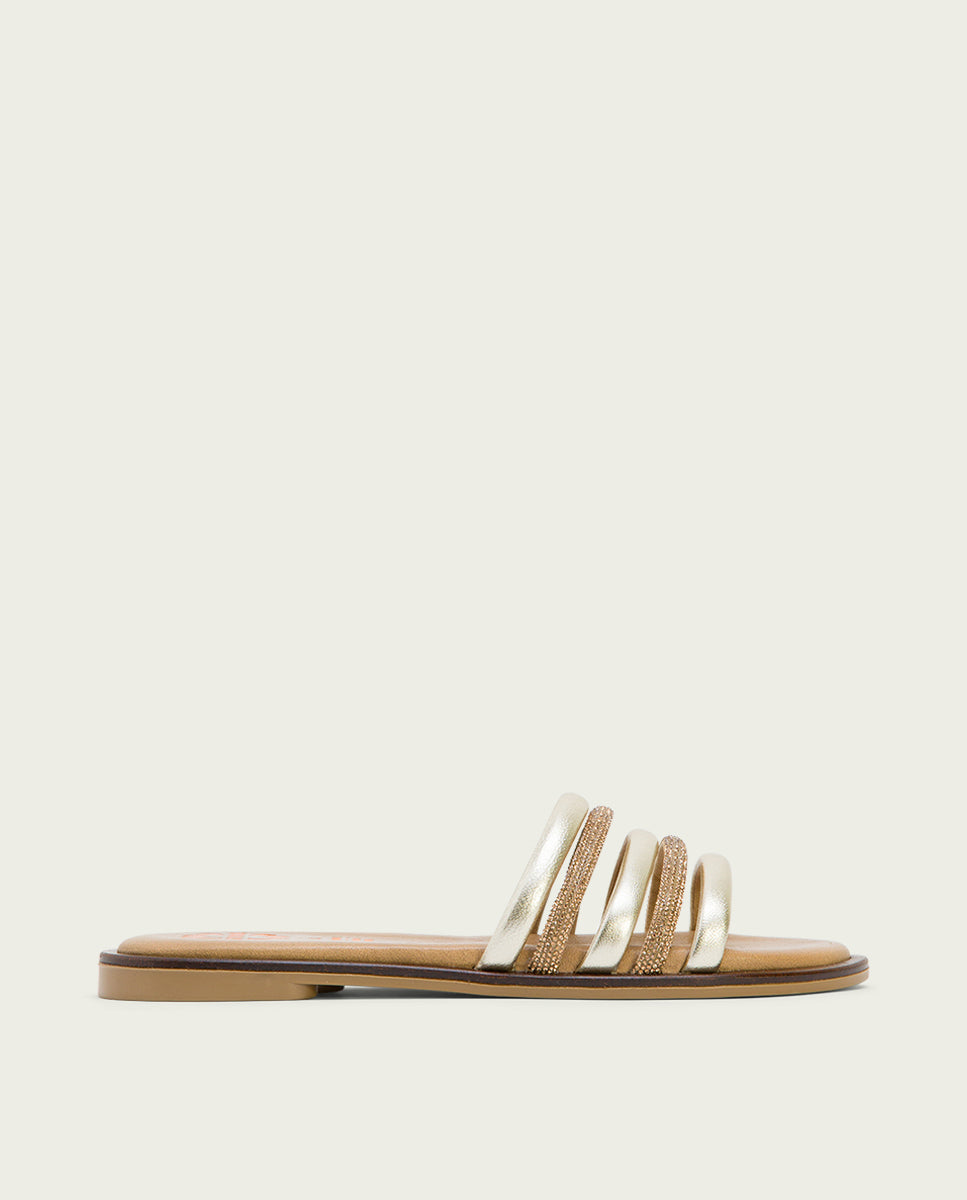 Porronet SANDALIA PLANA CON BRILLANTES PIEL PLATINO CLEO