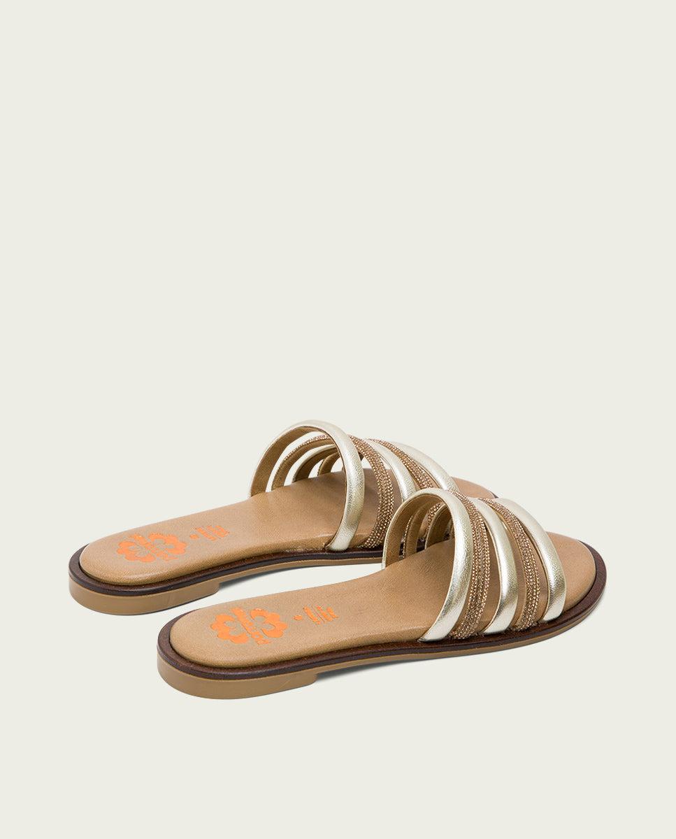 Porronet SANDALIA PLANA CON BRILLANTES PIEL PLATINO CLEO