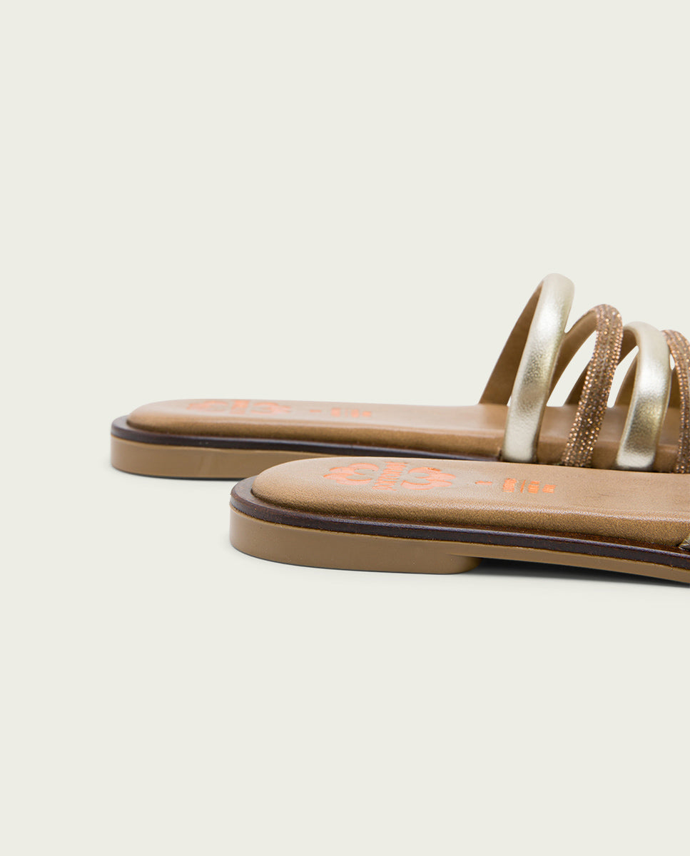 Porronet SANDALIA PLANA CON BRILLANTES PIEL PLATINO CLEO