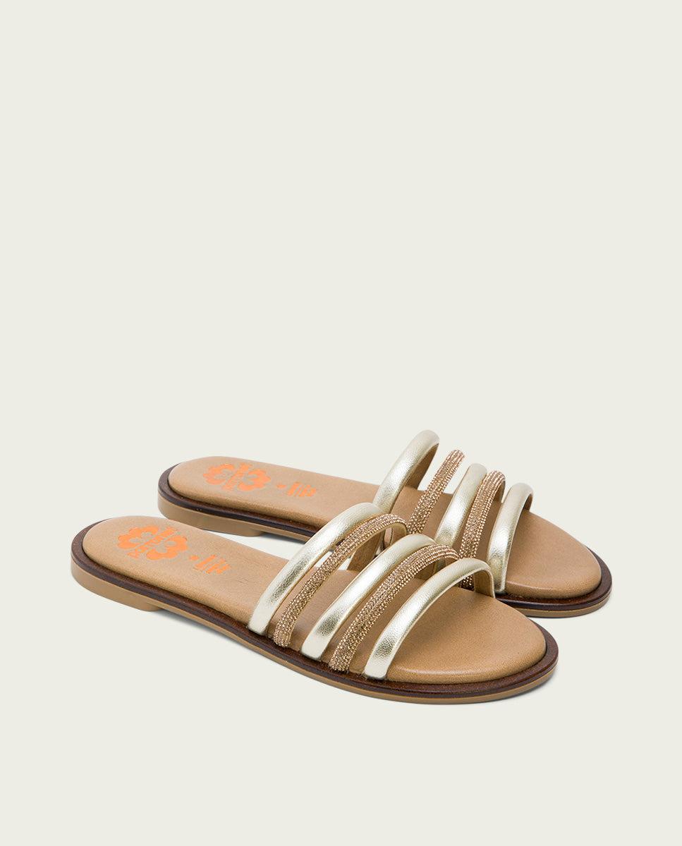 porronet SANDALIA PLANA CON BRILLANTES PIEL PLATINO CLEO