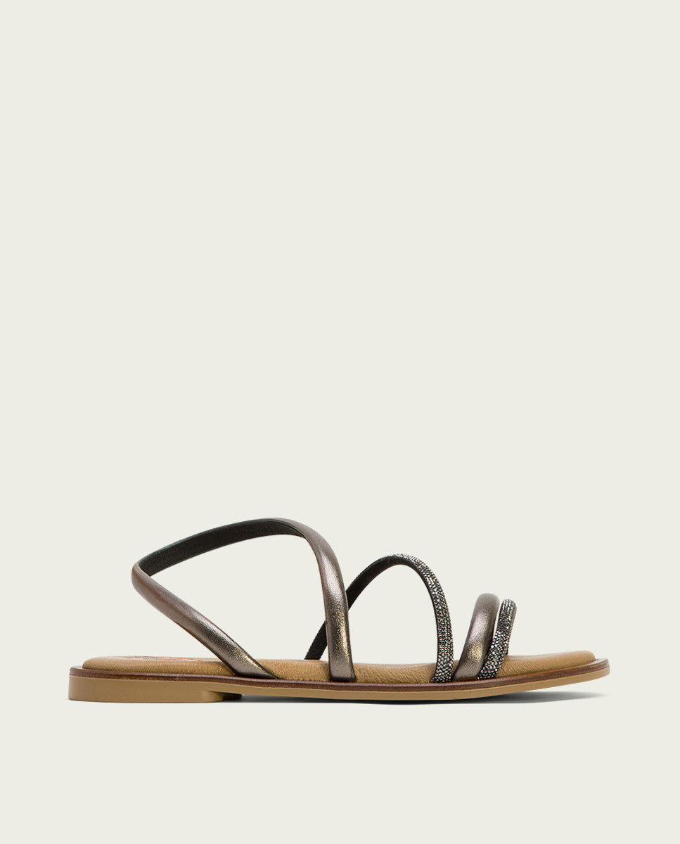 Porronet SANDALIA PLANA CON BRILLANTES PIEL PLOMO CARA