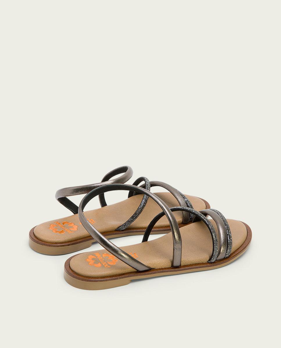 Porronet SANDALIA PLANA CON BRILLANTES PIEL PLOMO CARA