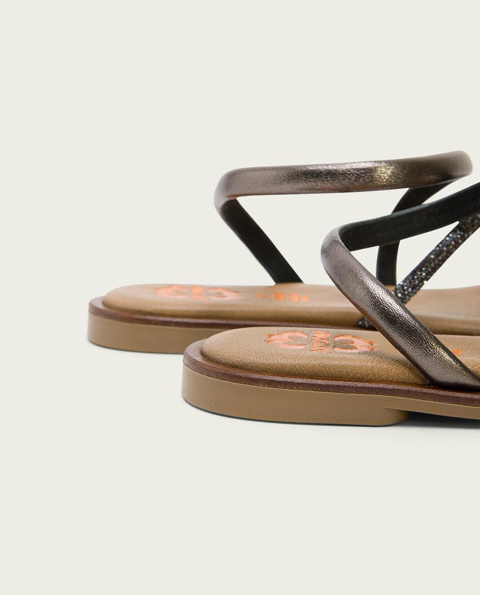 Porronet SANDALIA PLANA CON BRILLANTES PIEL PLOMO CARA