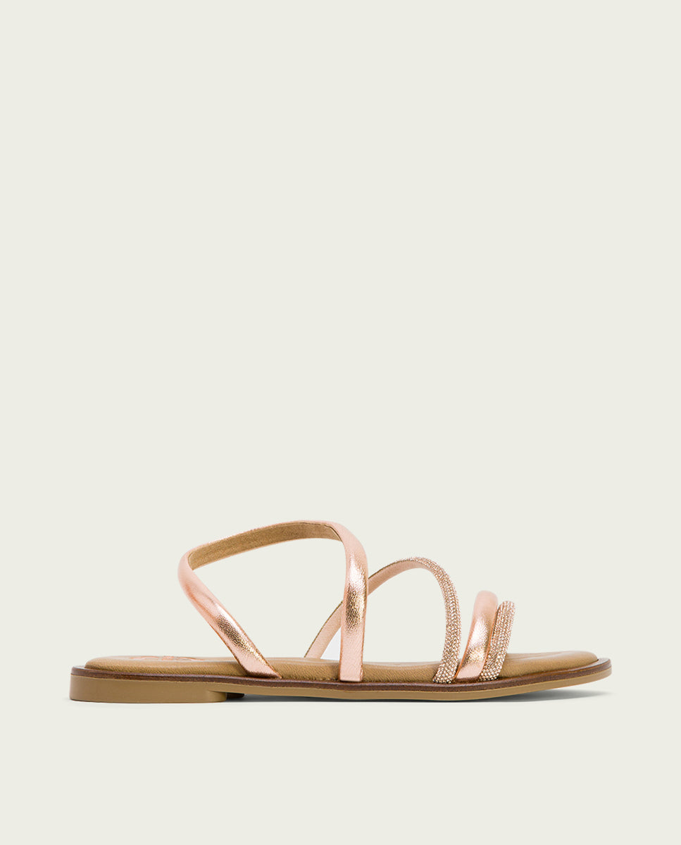 Porronet SANDALIA PLANA CON BRILLANTES PIEL ROSÉ CARA