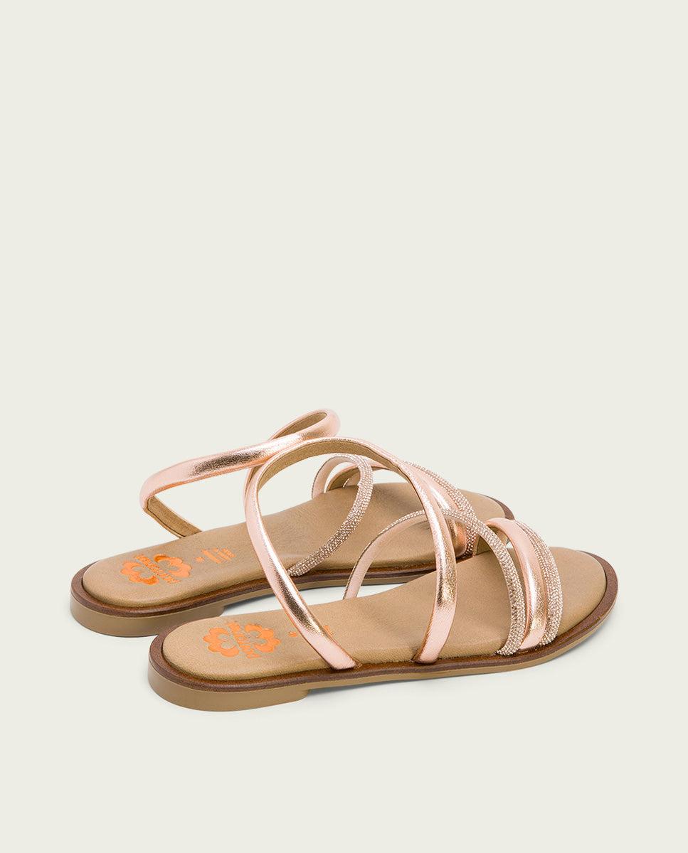 Porronet SANDALIA PLANA CON BRILLANTES PIEL ROSÉ CARA