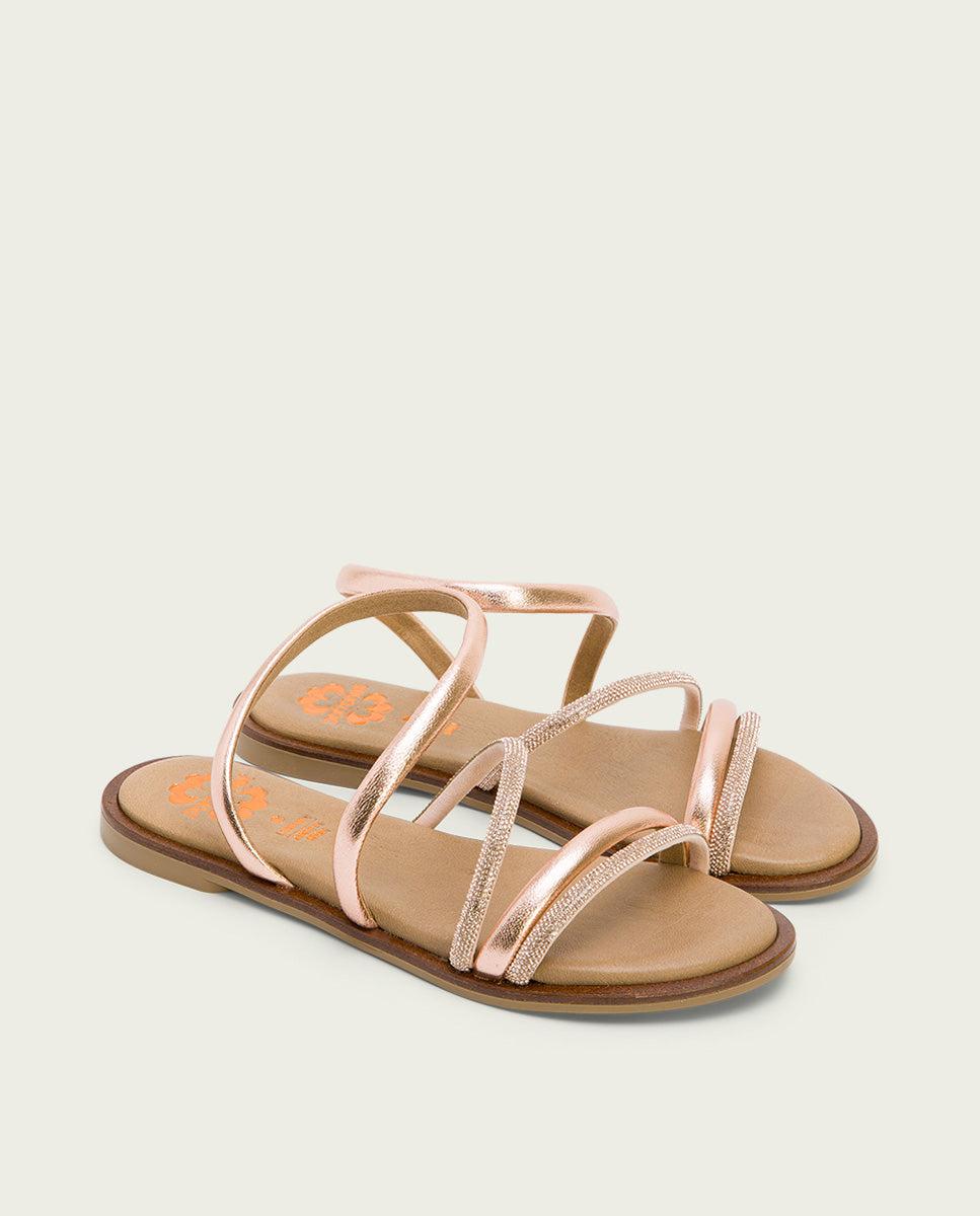 porronet SANDALIA PLANA CON BRILLANTES PIEL ROSÉ CARA