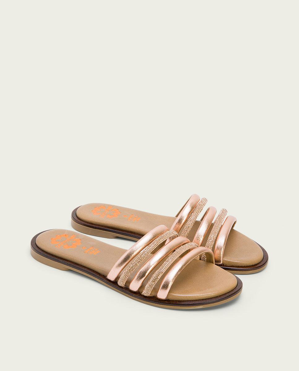 Porronet SANDALIA PLANA CON BRILLANTES PIEL ROSE CLEO