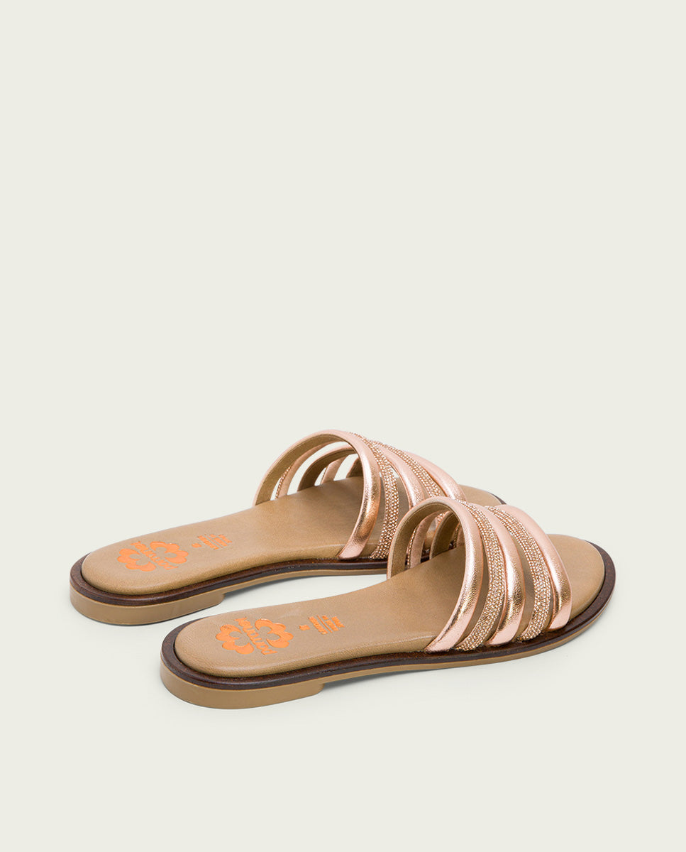 Porronet SANDALIA PLANA CON BRILLANTES PIEL ROSE CLEO