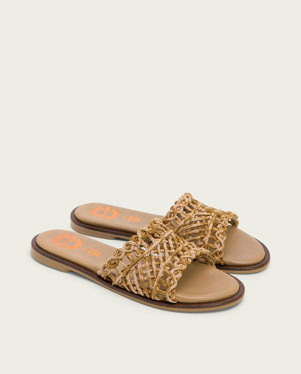 Porronet SANDALIA PLANA CON PALA TEXTIL PIEL CUERO CORA