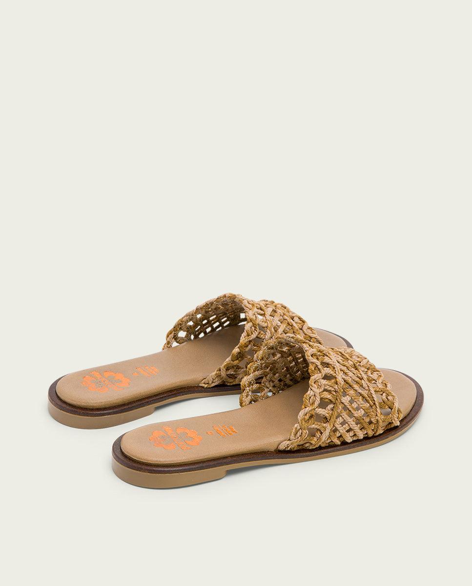 Porronet SANDALIA PLANA CON PALA TEXTIL PIEL CUERO CORA