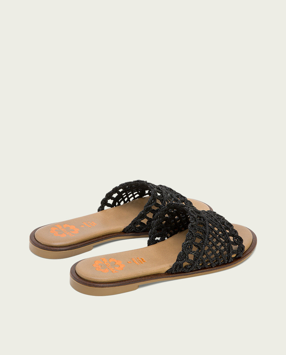 Porronet SANDALIA PLANA CON PALA TEXTIL PIEL NEGRA CORA