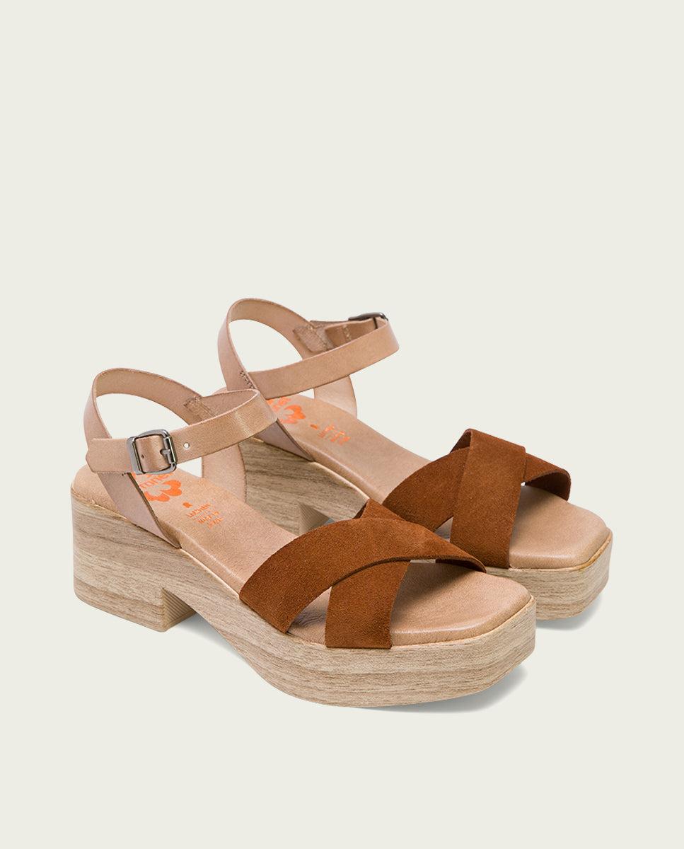 Porronet SANDALIA TACON BAJO DE PIEL TAUPE CUERO VIVIANA