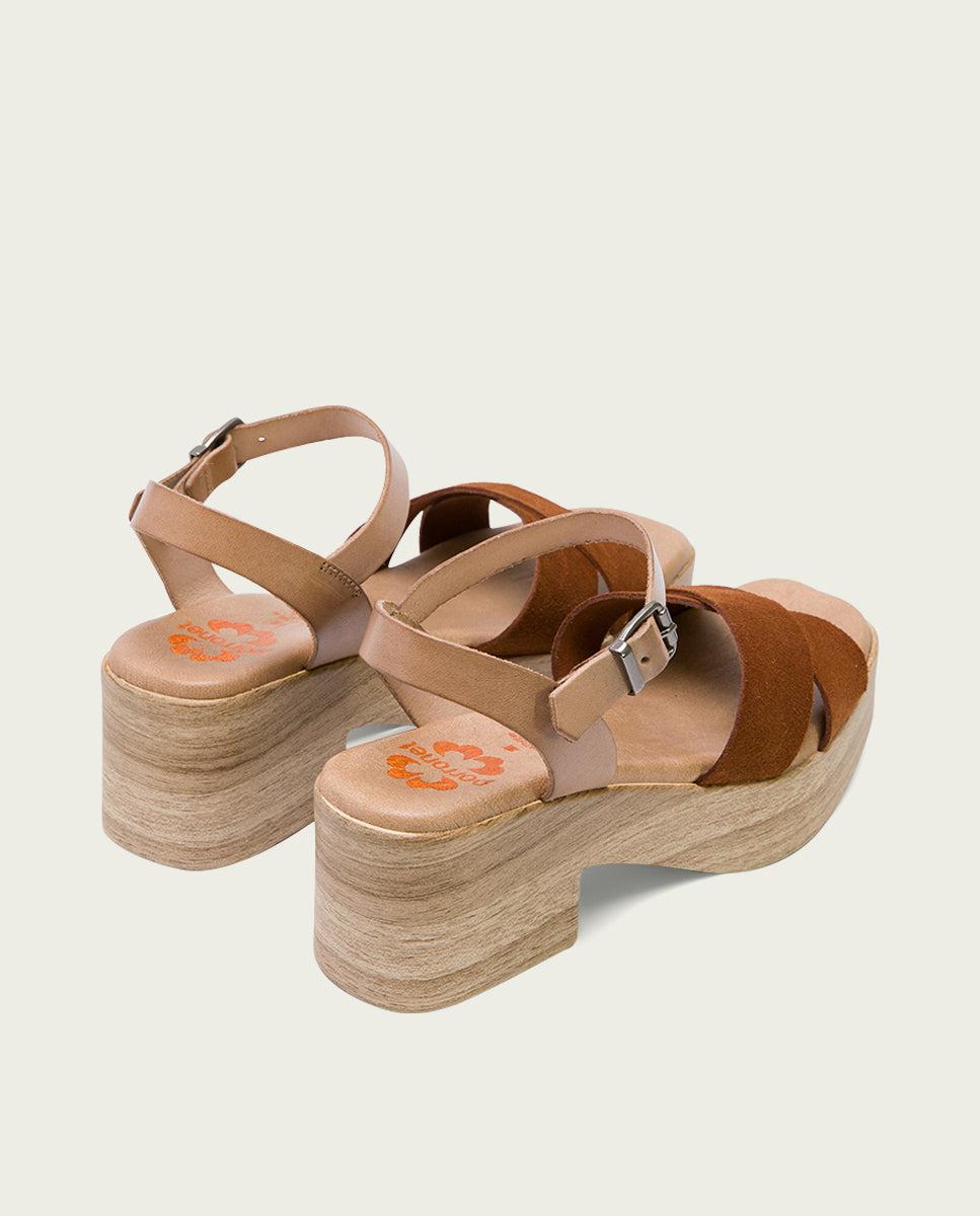 Porronet SANDALIA TACON BAJO DE PIEL TAUPE CUERO VIVIANA