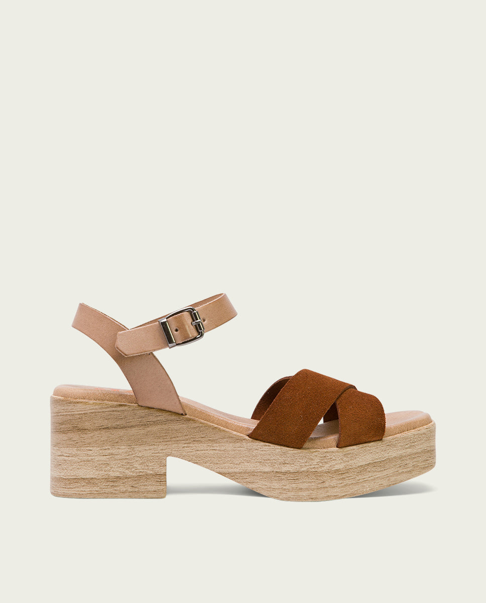 porronet SANDALIA TACON BAJO DE PIEL TAUPE CUERO VIVIANA